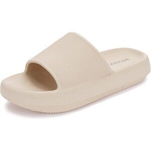 Women's Tan Cushioned Thick Sole Pillow Shower Slides Slippers Sandals Shoes